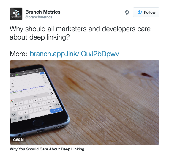 Branch Metrics Branded Link in Tweet
