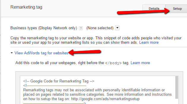 Google Remarketing Tag Code