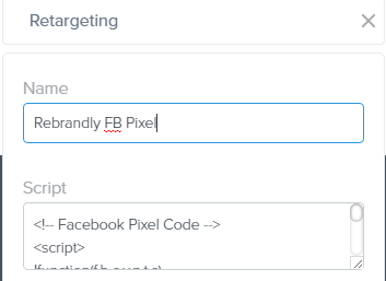 Pasting Facebook Pixel Code Into Rebrandly Link Retargeting Feature