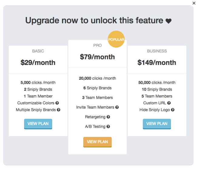 Sniply pricing page