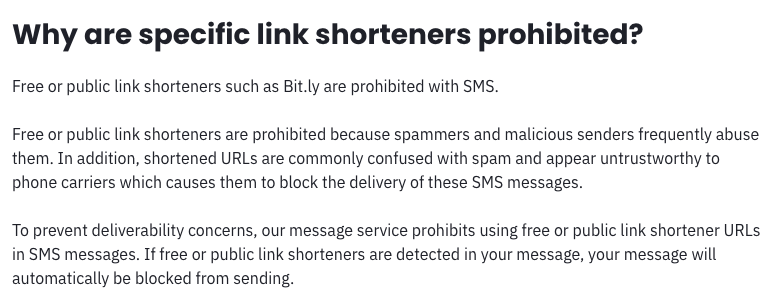 Link shorteners prohibited